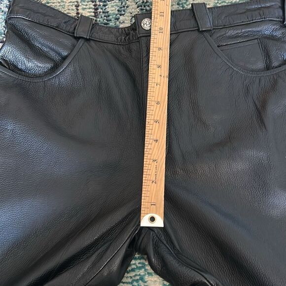 Harley-Davidson Black leather Pants with Fringe Details lined size 8 - Picture 10 of 12